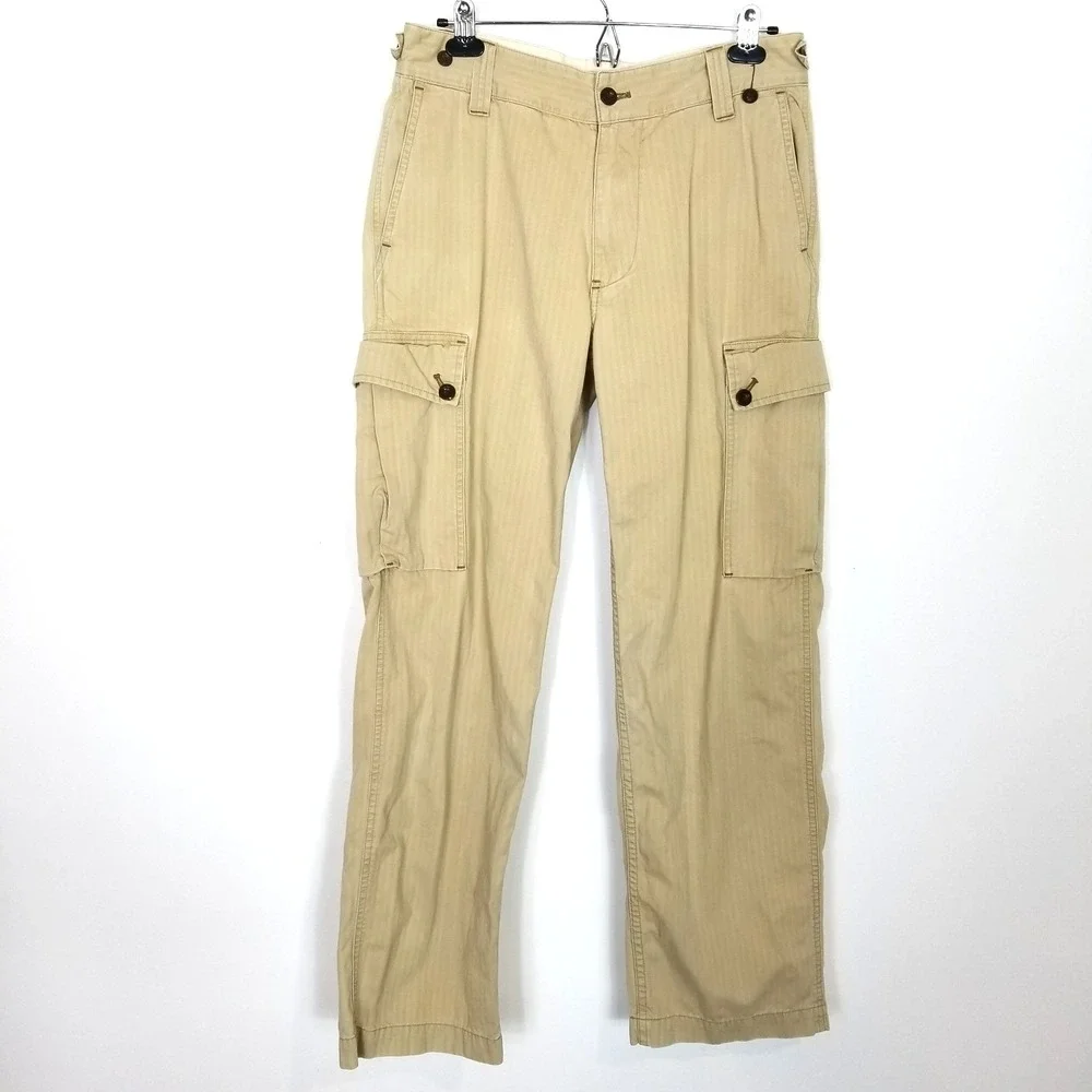 VTG Polo Ralph Lauren Men Cargo Wide Leg Pants Sz 32 x 32 Beige‎ Canvas Y2K